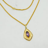 Amerikaner Gold Plated Amethyst Set Cable Link Pendant Necklace Vintage
