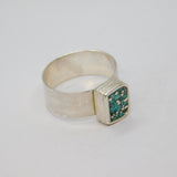 Sterling Silver Turquoise Mosaic Effect Studio Ring Modern c1990 Size Q 1/2