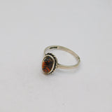 Sterling Silver Oval Moss Agate Cabochon Dress Ring Vintage c1970 Size R