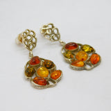 Pair of Sterling Silver Multi Baltic Amber Stud Drop Earrings Vintage c1970