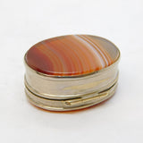 Victorian Silver Plated & Red Banded Agate Pill Box Antique c1840s