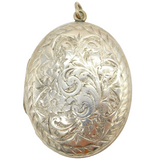 Victorian Sterling Silver Floral Decorated Sweetheart Locket Pendant Antique