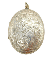 Victorian Sterling Silver Floral Decorated Sweetheart Locket Pendant Antique