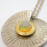 Studio Sterling Silver, 24ct Gold & Opal Set Drop Pendant Necklace Vintage