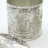 Victorian Sterling Silver Nursery Rhyme Christening Set Antique Birmingham