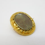 Victorian Gold Plated Floral Chased Hair Set Mourning Brooch Antique c1860