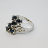 Sterling Silver 6 Stone Sapphire & Spinel StatementRing Vintage c1970 Size L 1/2
