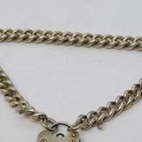 Sterling Silver Curb Link Charm Bracelet Heart Lock Clasp Vintage c1970