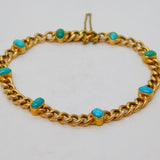 Edwardian 15ct Yellow Gold & Turquoise Set Chain-Link Bracelet Antique c1910s