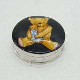 Sterling Silver & Enamel Teddy Bear Pattern Pillbox Vintage 1995 Birmingham
