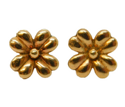 9ct Yellow Gold Four-Leaf Lucky Clover Stud Earrings Vintage 1959 London