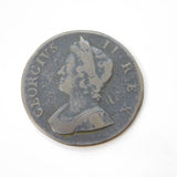 King George II Copper Halfpenny Coin 4 over 3 Antique 1734 Fine Condition