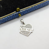 Sterling Silver Heart Shaped Friend Charm Pendant Vintage c1970