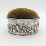 Victorian Sterling Silver Rural Life Regency Style Trinket Box Antique 1899