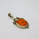 Sterling Silver Baltic Amber Textured Floral Setting Charm Pendant Modern c1990s