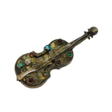 Austro-Hungarian 19th Century Sterling Silver Stone Set Violin Brooch Antique