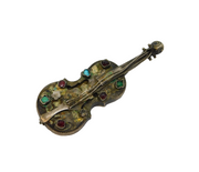 Austro-Hungarian 19th Century Sterling Silver Stone Set Violin Brooch Antique