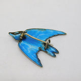 Art Nouveau Sterling Silver Blue Enamel Swallow Bird Brooch Antique c1910
