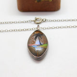 TLM Sterling Silver Morpho Butterfly Wing Island Scene Drop Necklace Antique