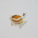 Sterling Silver Yellow, Brown & Clear Crystal Set Fish Pendant Modern c1990s