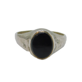 Sterling Silver Black Onyx Oval Signet Band Ring Vintage c1970 Size F 1/2