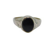 Sterling Silver Black Onyx Oval Signet Band Ring Vintage c1970 Size F 1/2