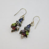 Pair of Sterling Silver Colourful Multi-Gemstone Hook Earrings Modern c1990
