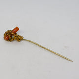 Victorian Gilt Metal & Red Carnelian Agate Rope Twist Stick Pin Antique c1860