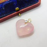 Sterling Silver Carved Rose Quartz Heart Charm Pendant Vintage c1970