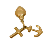 9ct Yellow Gold Faith, Hope & Charity Charm Pendant Vintage c1970