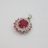 Sterling Silver Multi-Stone Ruby & White Sapphire Cluster Pendant Modern c1990s