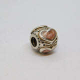 Sterling Silver Pink Enamel Heart Charm Bead For Bracelet Vintage c2000