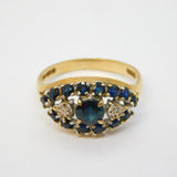 9ct Yellow Gold, Sapphire & Diamond Cluster Ring Vintage 1979 London