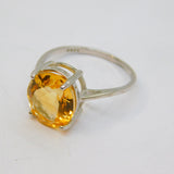 Sterling Silver Large Citrine Solitaire Dress Ring Vintage c1970 Size M 1/2