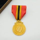 Belgium King Leopold II Gold Plated 40 Year Commemorative Medal Antique 1905