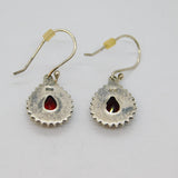Pair of Sterling Silver Peardrop Garnet Boho Style Drop Earrings Vintage c1970