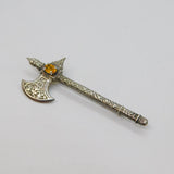 Scottish Sterling Silver Citrine Textured Celtic Axe Brooch Pin Vintage c1950