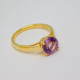 Gold On Sterling Silver Round Amethyst Solitaire Ring Vintage c1970 Size N 1/2