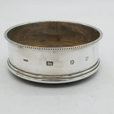 20th Century Sterling Silver & Turned Wood Bottle Coaster Vintage London