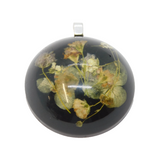 Sterling Silver Miniature Flowers Domed Black Resin Charm Pendant Vintage c1970