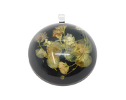 Sterling Silver Miniature Flowers Domed Black Resin Charm Pendant Vintage c1970