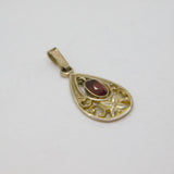 Sterling Silver Oval Cut Garnet Patterned Peardrop Charm Pendant Vintage c1970s