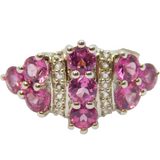 Sterling Silver Pink Topaz & White Sapphire Statement Ring Vintage c1970 Size N