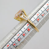 Gold On Sterling Silver Rose Quartz & Diamond Dress Ring Vintage c1970 Size L