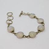Sterling Silver 6 Round Cabochon Moonstone T Bar Bracelet Contemporary c1990