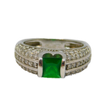 Sterling Silver Emerald Paste & Spinel Dress Ring Vintage c1970 Size P