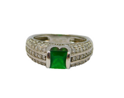 Sterling Silver Emerald Paste & Spinel Dress Ring Vintage c1970 Size P