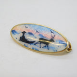 K. Hestenes Norwegian Sterling Silver Enamel Reindeer Sled Brooch Vintage