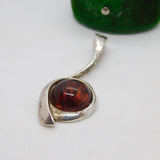 Modernist Sterling Silver Cabochon Baltic Amber Drop Pendant Vintage c1990
