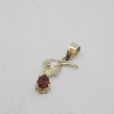 Sterling Silver Leaf Design Garnet Peardrop Pendant Vintage c1970